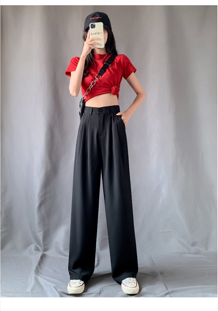 Women’s Ice Silk Thin High Waist Wide Leg Pants