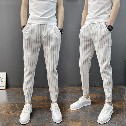 Spring And Summer Thin Men's Vertical Strip Small Foot Casual Pants Aiophie’s