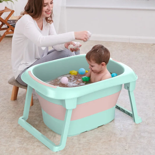 Baby / children non slip folding bath tub bucket with seat insulation easy storage - aio - kids