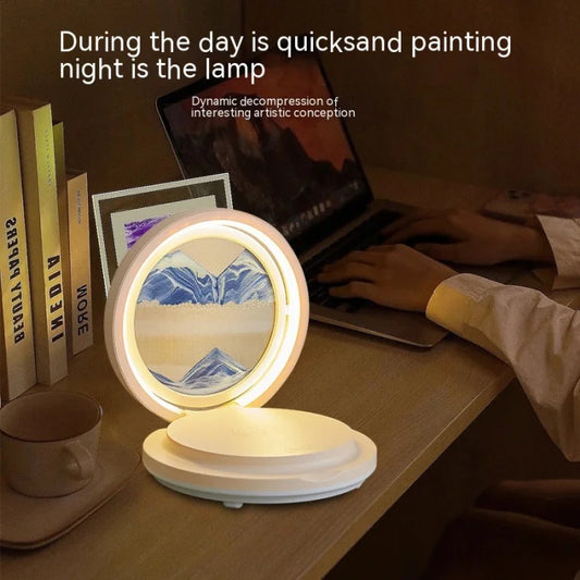 Desk lamp creative quicksand painting with wireless phone charging bluetooth and speaker - trendy