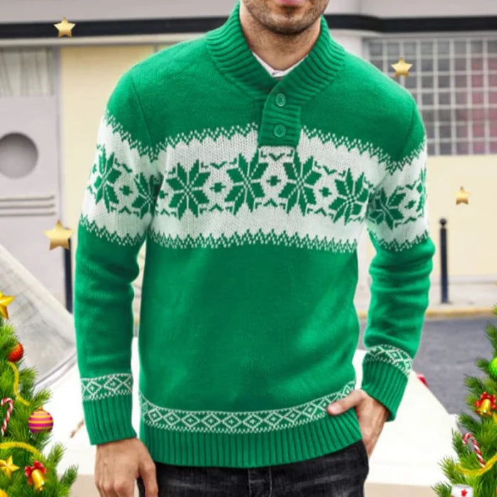 Long sleeve christmas jacquard sweater - green / m tops - men