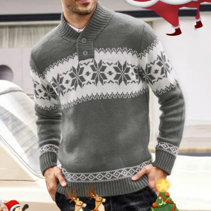 Long sleeve christmas jacquard sweater - grey / m tops - men