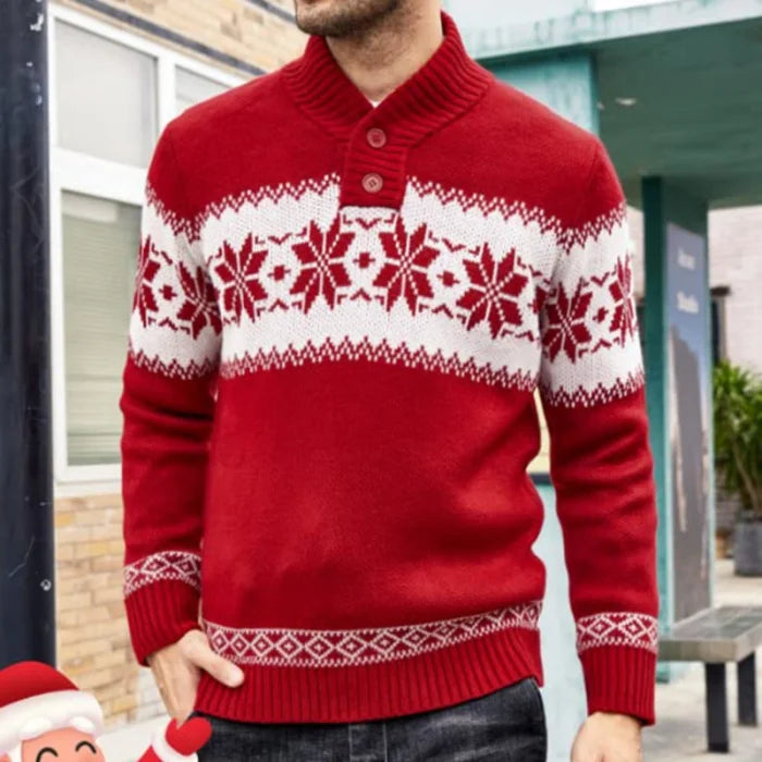 Long sleeve christmas jacquard sweater - red / m tops - men