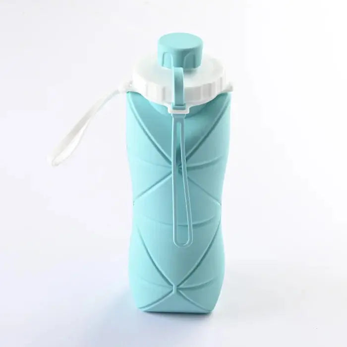 Silicone collapsible water bottle for sports and adventure. - blue trendy