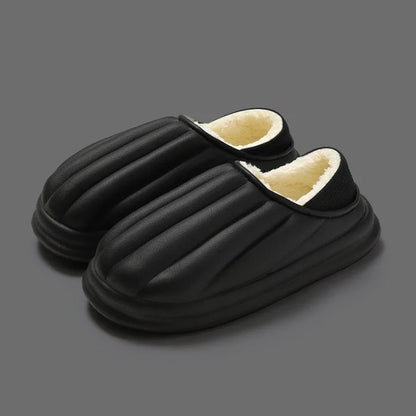 Waterproof thick - soled non - slip plush winter slippers - black / 40 41 footwear