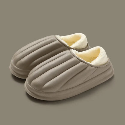Waterproof thick - soled non - slip plush winter slippers - khaki / 40 41 footwear