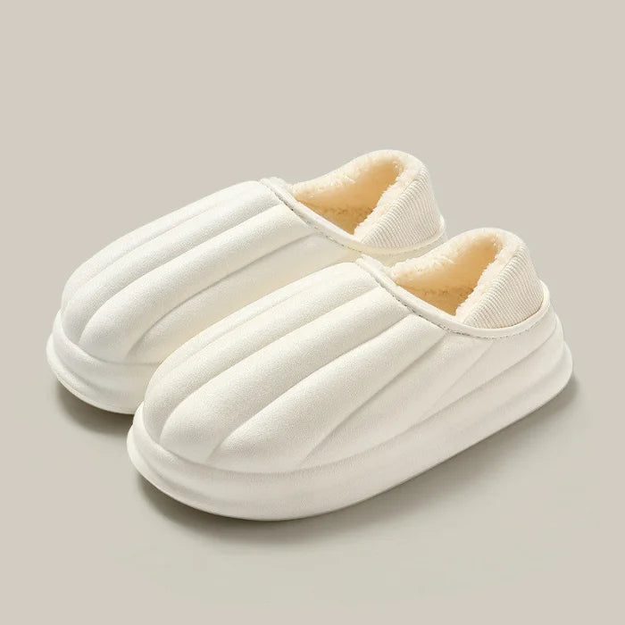 Waterproof thick - soled non - slip plush winter slippers - white / 36 37 footwear
