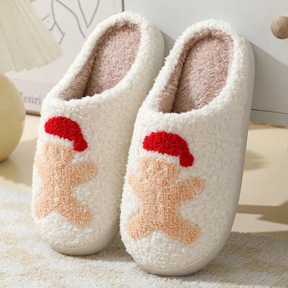 Winter furry warm slippers - gingerbread man / 36 37 footwear