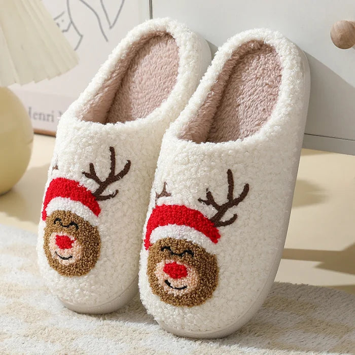 Winter furry warm slippers - moose / 36 37 footwear