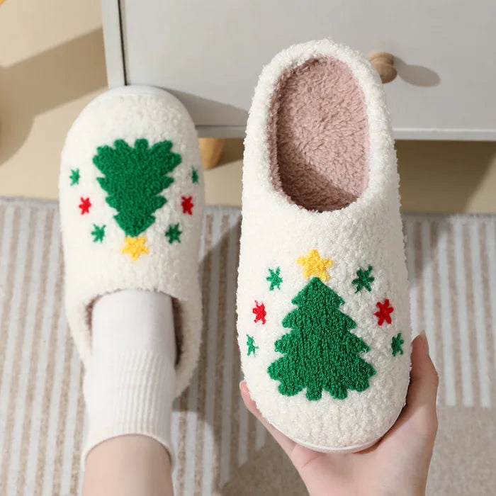 Winter furry warm slippers - pine tree / 36 37 footwear