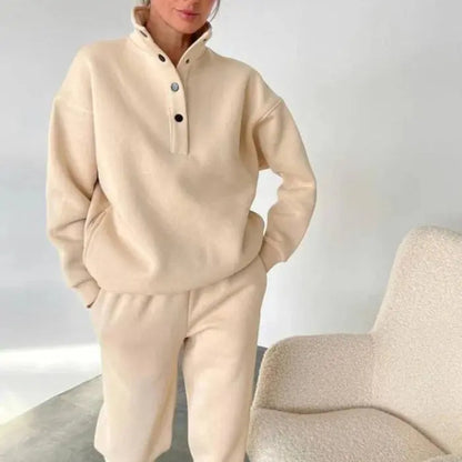 Women’s fashion solid color hoodie and pants suit - beige / s tops - women