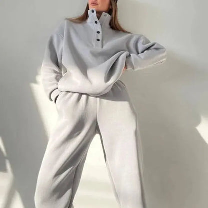 Women’s fashion solid color hoodie and pants suit - gray / s tops - women