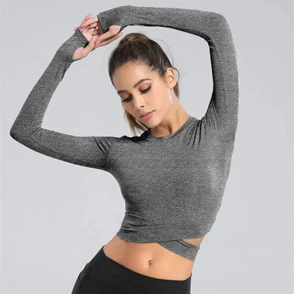 Women’s fitness sports training yoga top - dark grey / long sleeve s tops - women