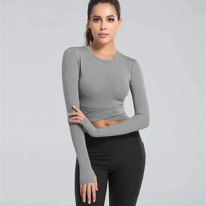 Women’s fitness sports training yoga top - grey / long sleeve s tops - women