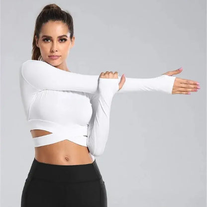 Women’s fitness sports training yoga top - white / long sleeve s tops - women