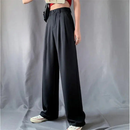 Women’s ice silk thin high waist wide leg pants - black / xs bottoms - women