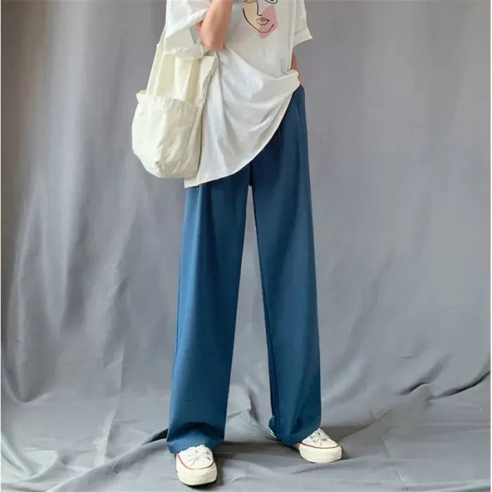 Women’s ice silk thin high waist wide leg pants - blue / xs bottoms - women