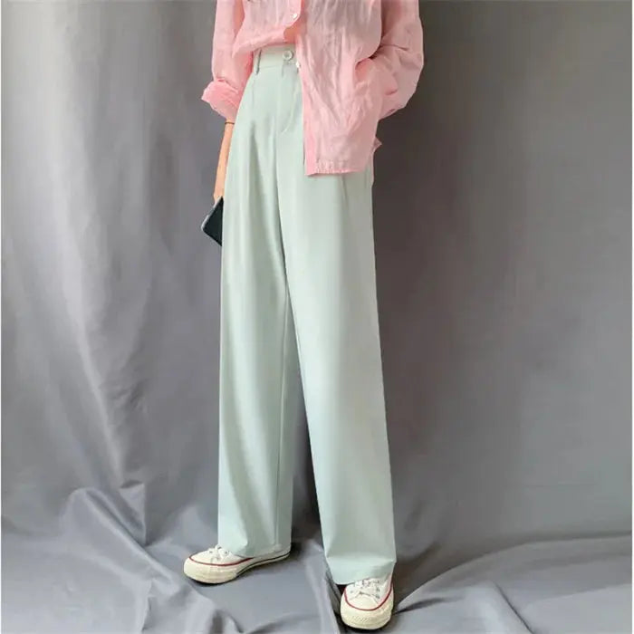Women’s ice silk thin high waist wide leg pants - green / xs bottoms - women