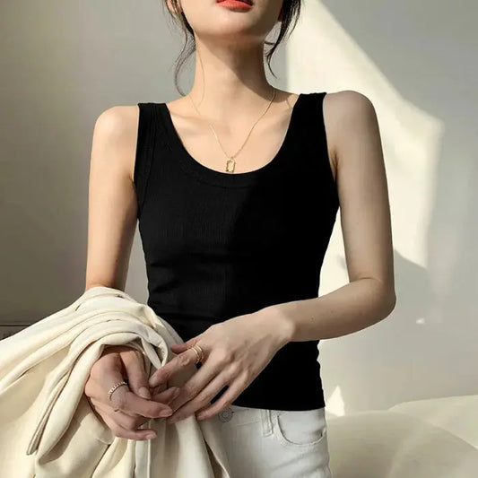 Women’s sleeveless crop top - black tops - women