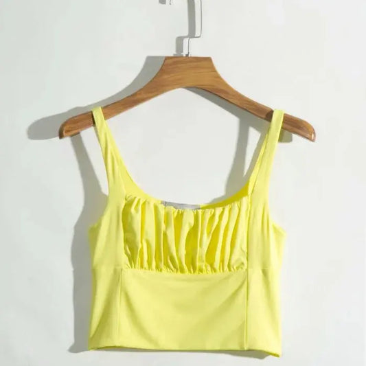 Women’s sling slim - fit pleated camisole top - yellow / s tops - women