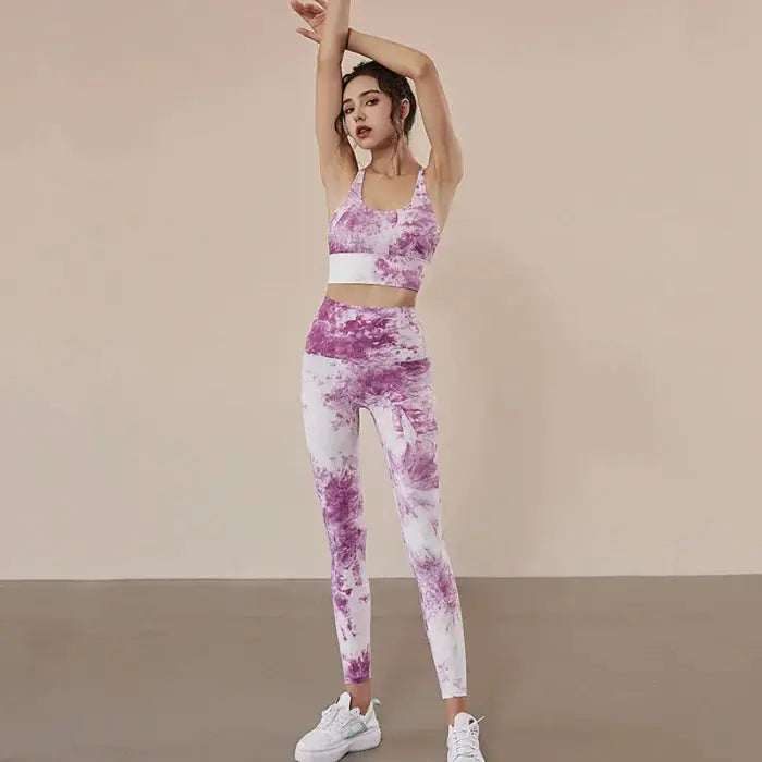 Women’s tie - dye yoga outdoor sportswear - purple / s sports - women
