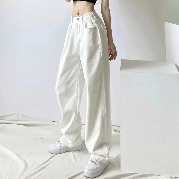 Women’s vintage wide leg high waist pants - white / s bottoms - women